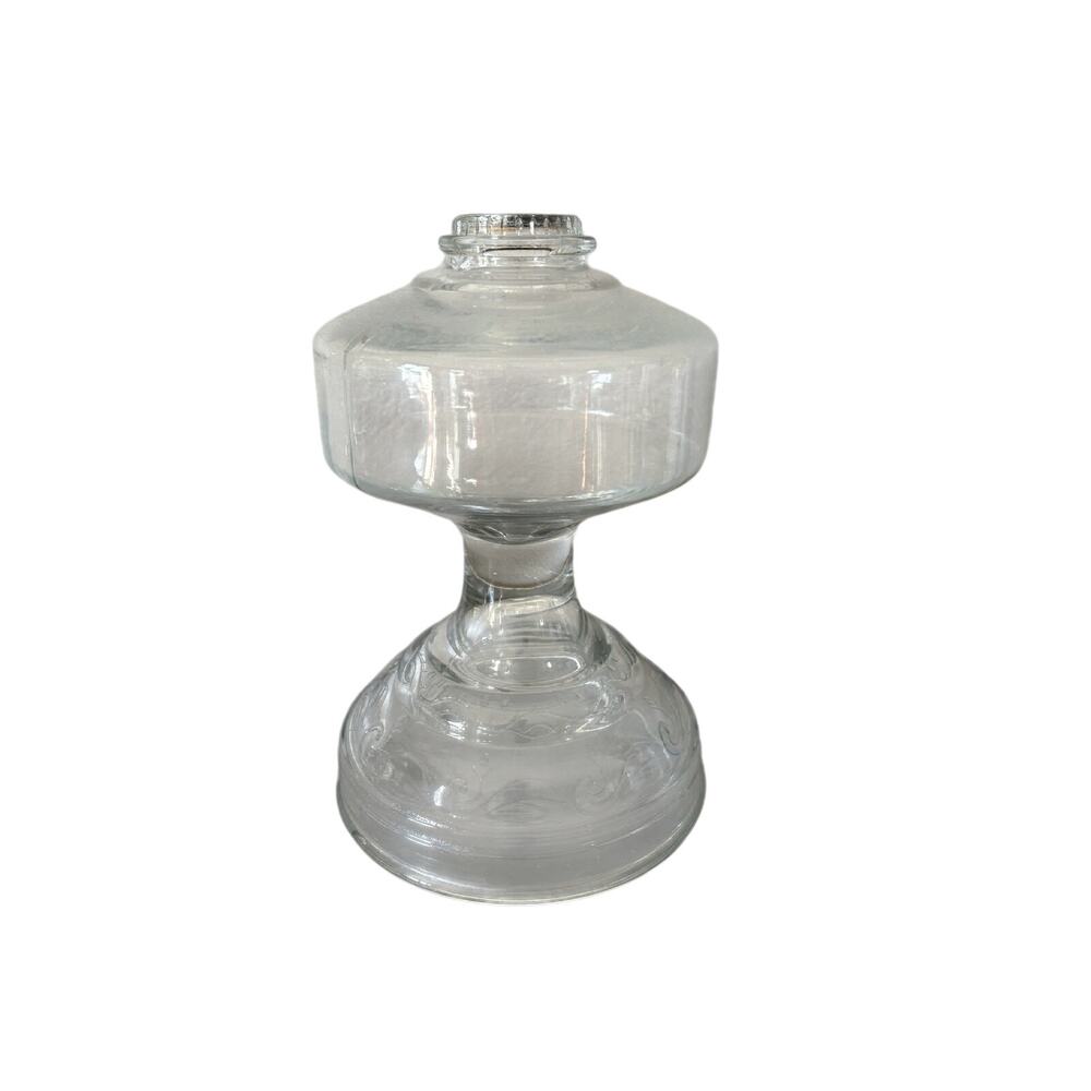 9 1/2" unmarked, Embossed vines and scrolls clear glass oil lamp fount no burn